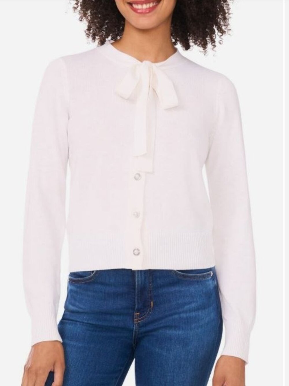 $69 CeCe Tie Neck Cardigan  White Size XL